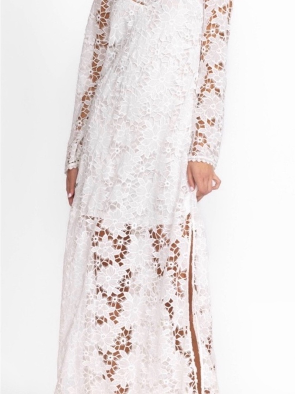 Johnny Was White Floral Lace Long Sleeve Maxi Dress